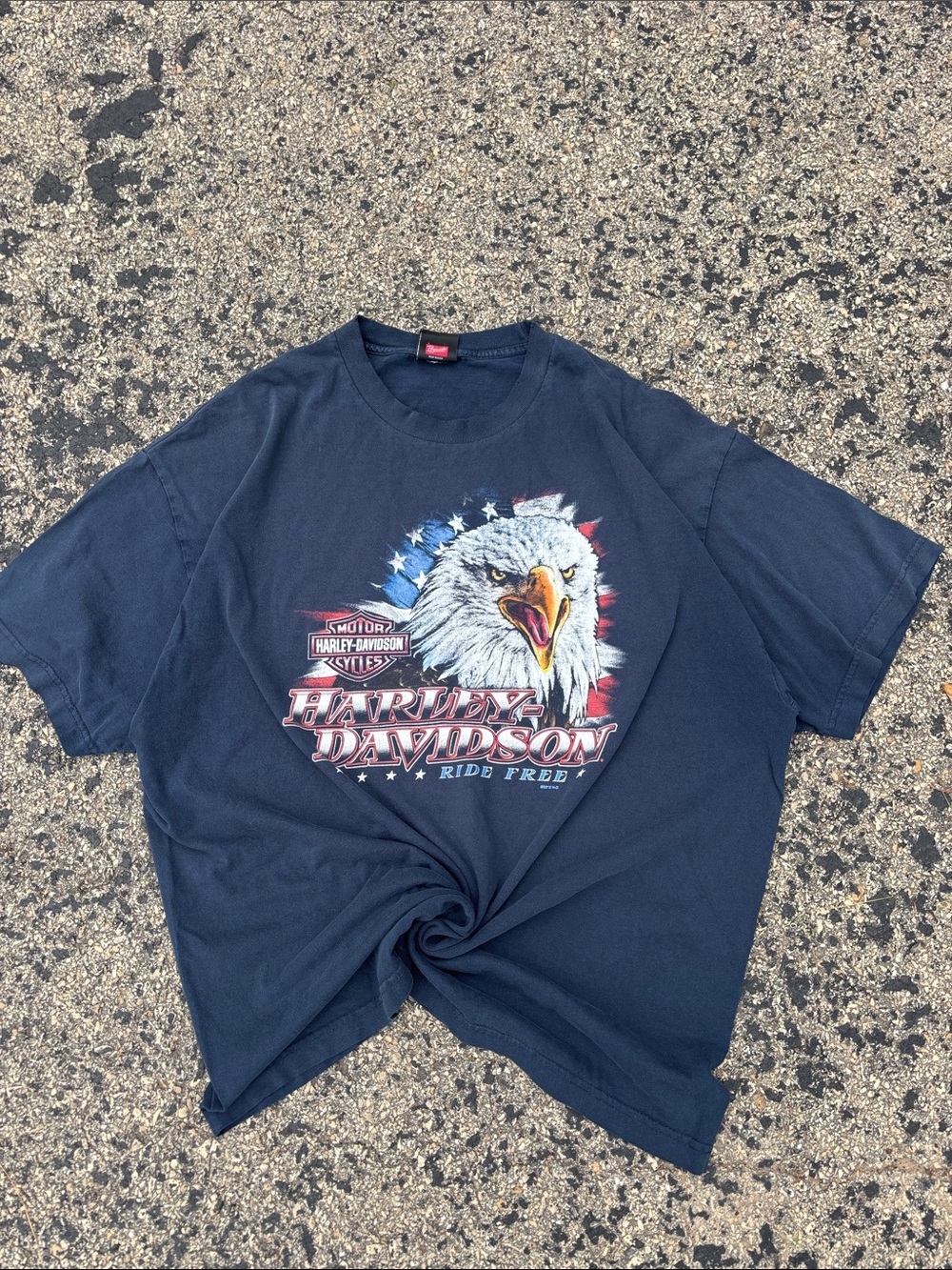 Vintage Harley Davidson Mens XL Navy Blue Eagle Graphic Ride Free Tee